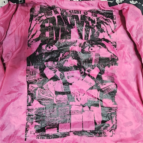 Empyre Y2K Punk Streetwear Jacket Black/White Airplane Print Pink Graphic Lining - Picture 9 of 13